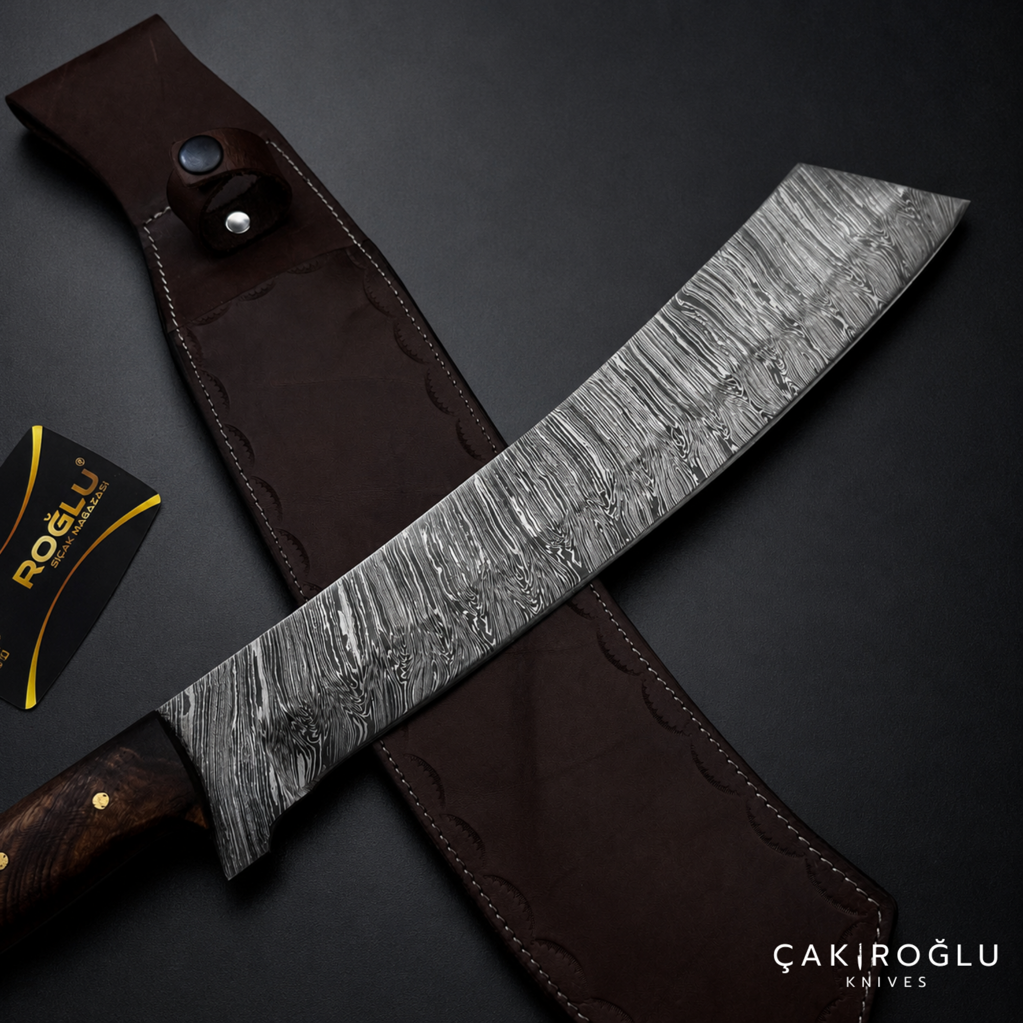 Handmade Damascus Steel Hunting Tanto Machete Knife, Walnut Handle