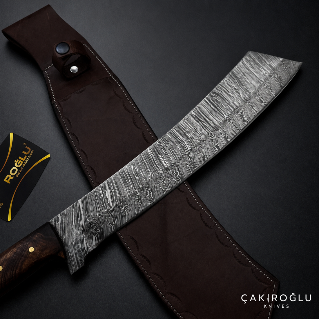 Handmade Damascus Steel Hunting Tanto Machete Knife, Walnut Handle