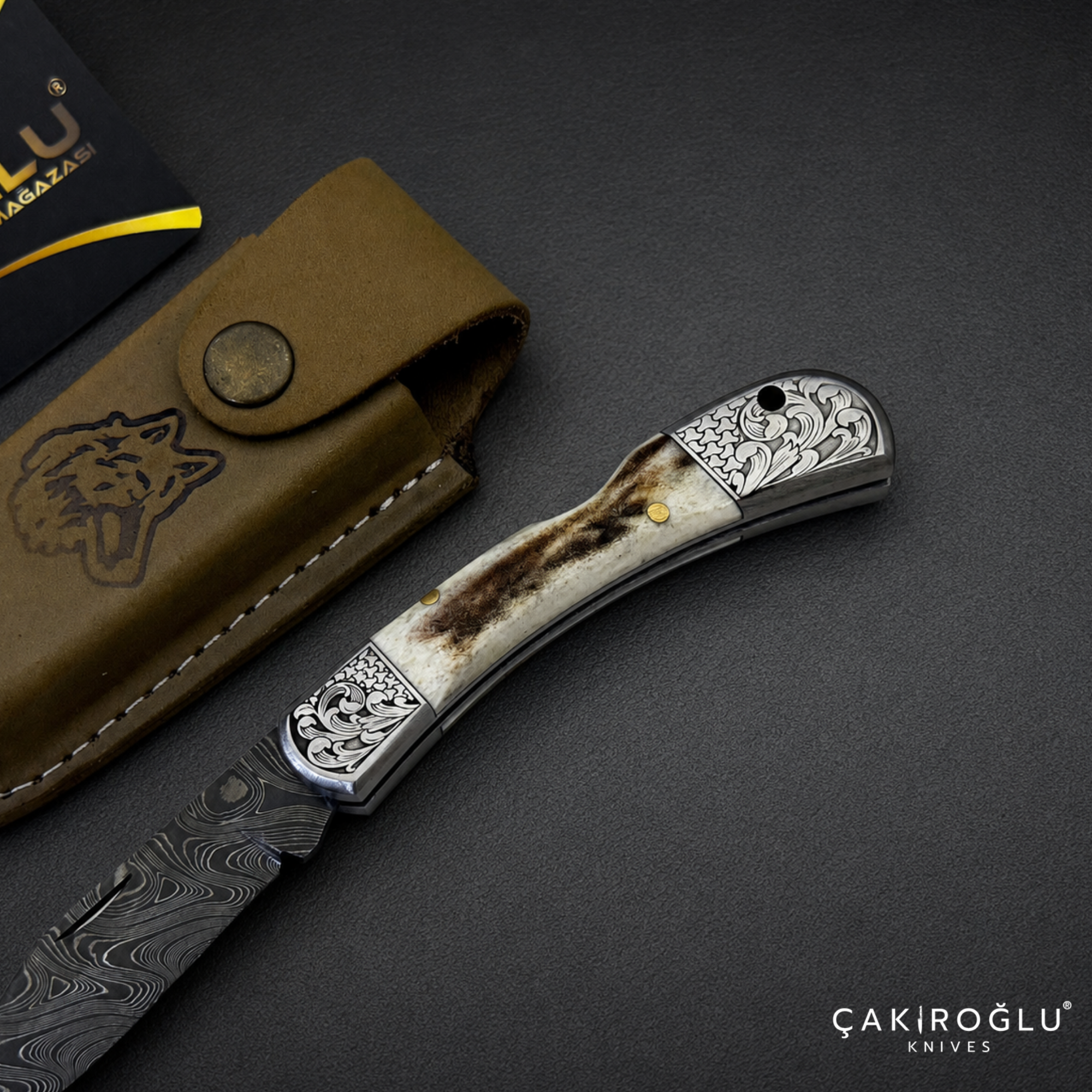 Handmade Small Size Damascus Steel Pocket Folding Knife with Sheath