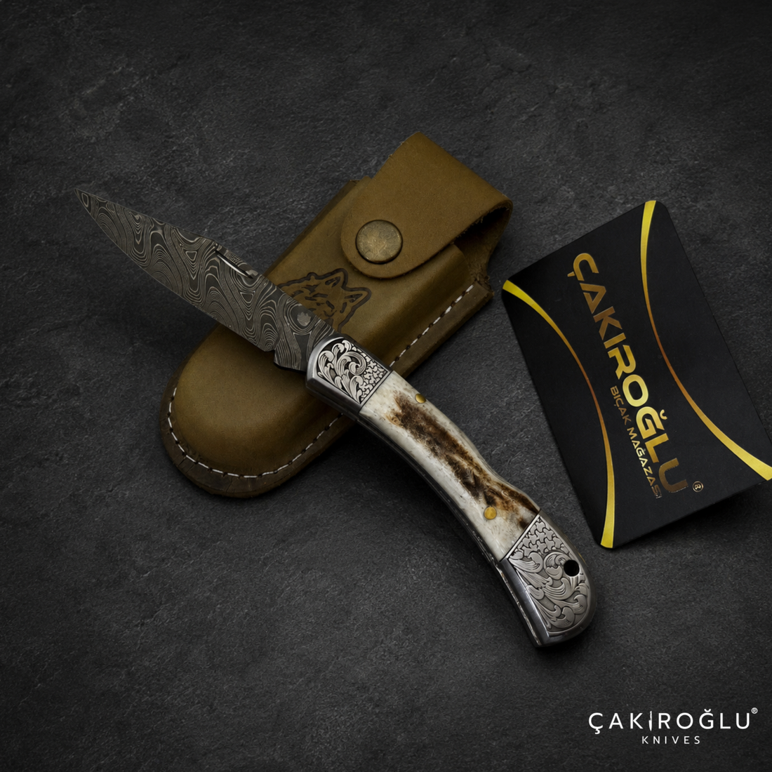 Handmade Small Size Damascus Steel Pocket Folding Knife with Sheath