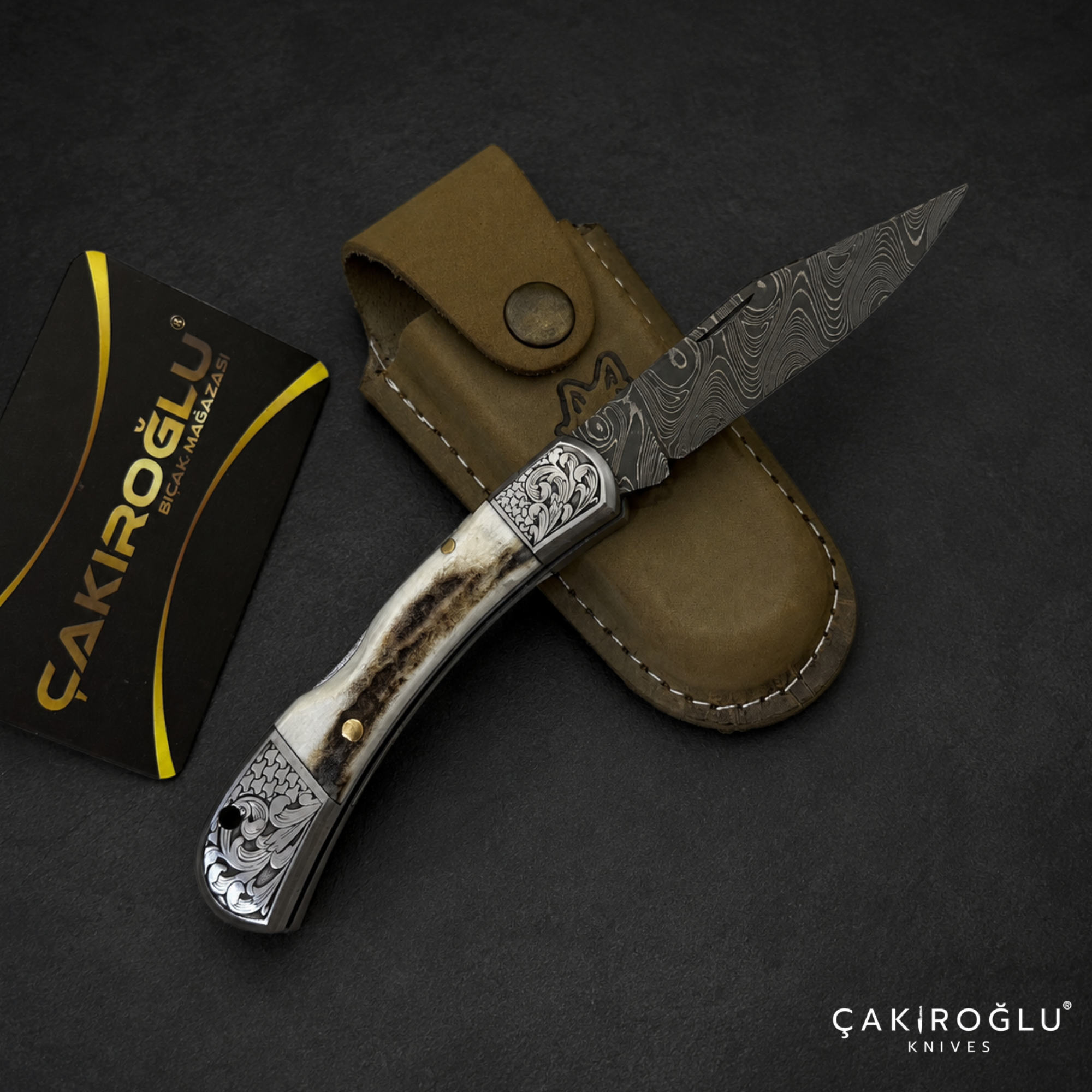 Handmade Small Size Damascus Steel Pocket Folding Knife with Sheath