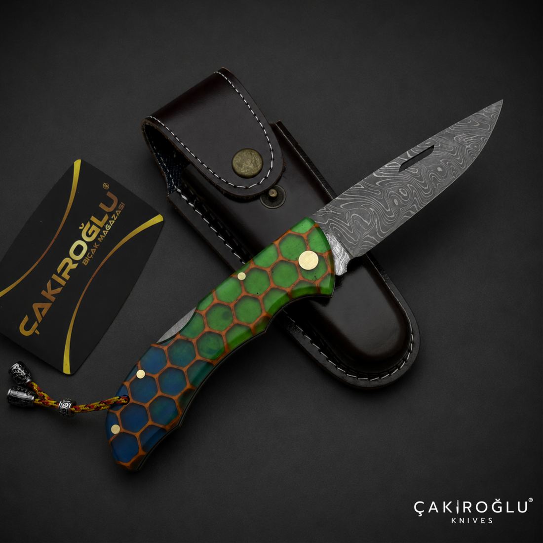 Handmade Honeycomb & Damascus Pocket Knife - Forged Folding Knife