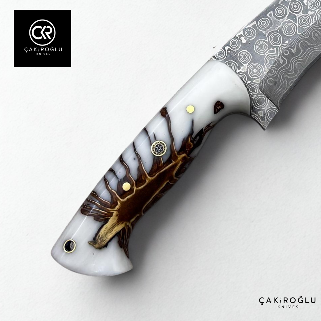 Çakıroğlu Handcrafted Damascus Kukri Model Machete with Pine Cone Epoxy Handle