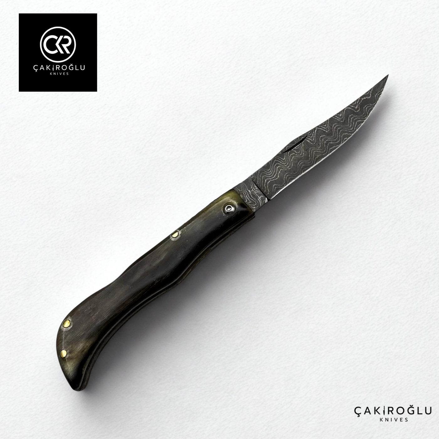 Handcrafted Custom Classic Style Folding Knife - Damascus Steel & Ram's Horn Handle