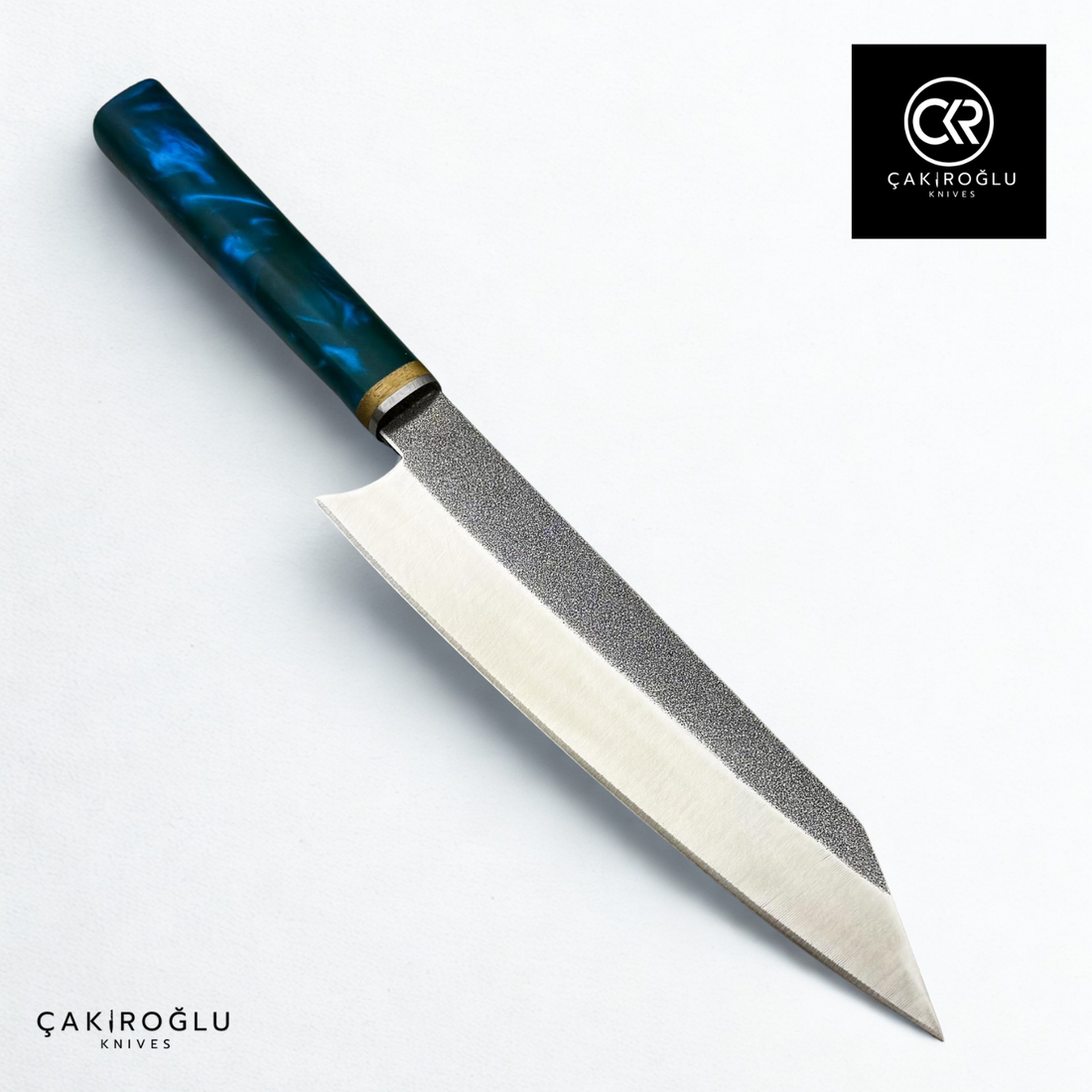 Santoku Model Handcrafted Chef Knife - N690 Böhler Steel & Epoxy Amber Handle