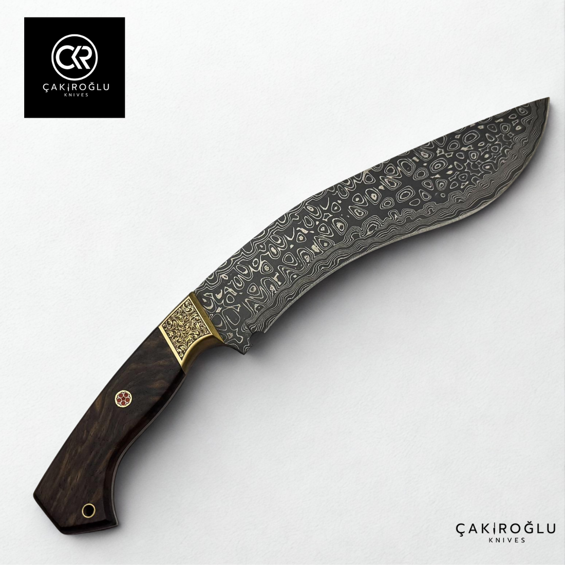 Damascus Kukri - Damascus Steel & Engraved Brass Apron