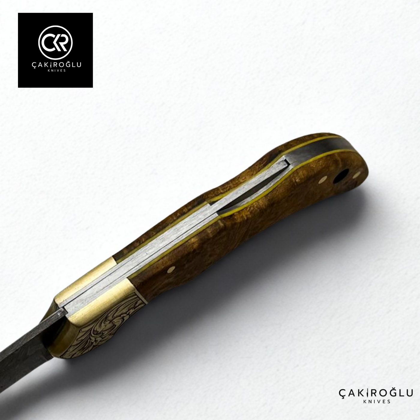 Handcrafted Custom Folding Knife - Damascus Steel & Stabilized Handle