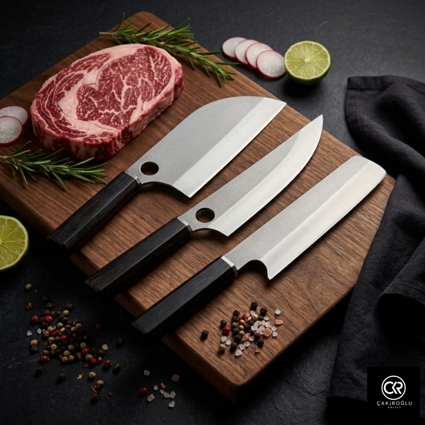 Handcrafted Custom-made Hunting, Camping Kitchen Knife Set