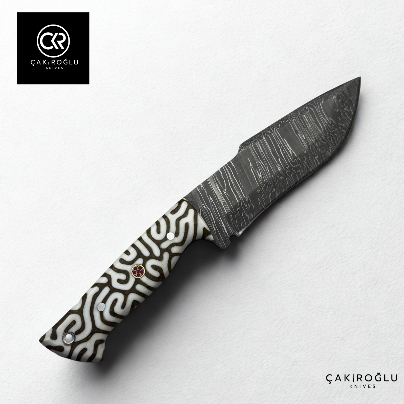 Handcrafted Custom-made Damascus Steel & Epoxy Handle Hunting Knife