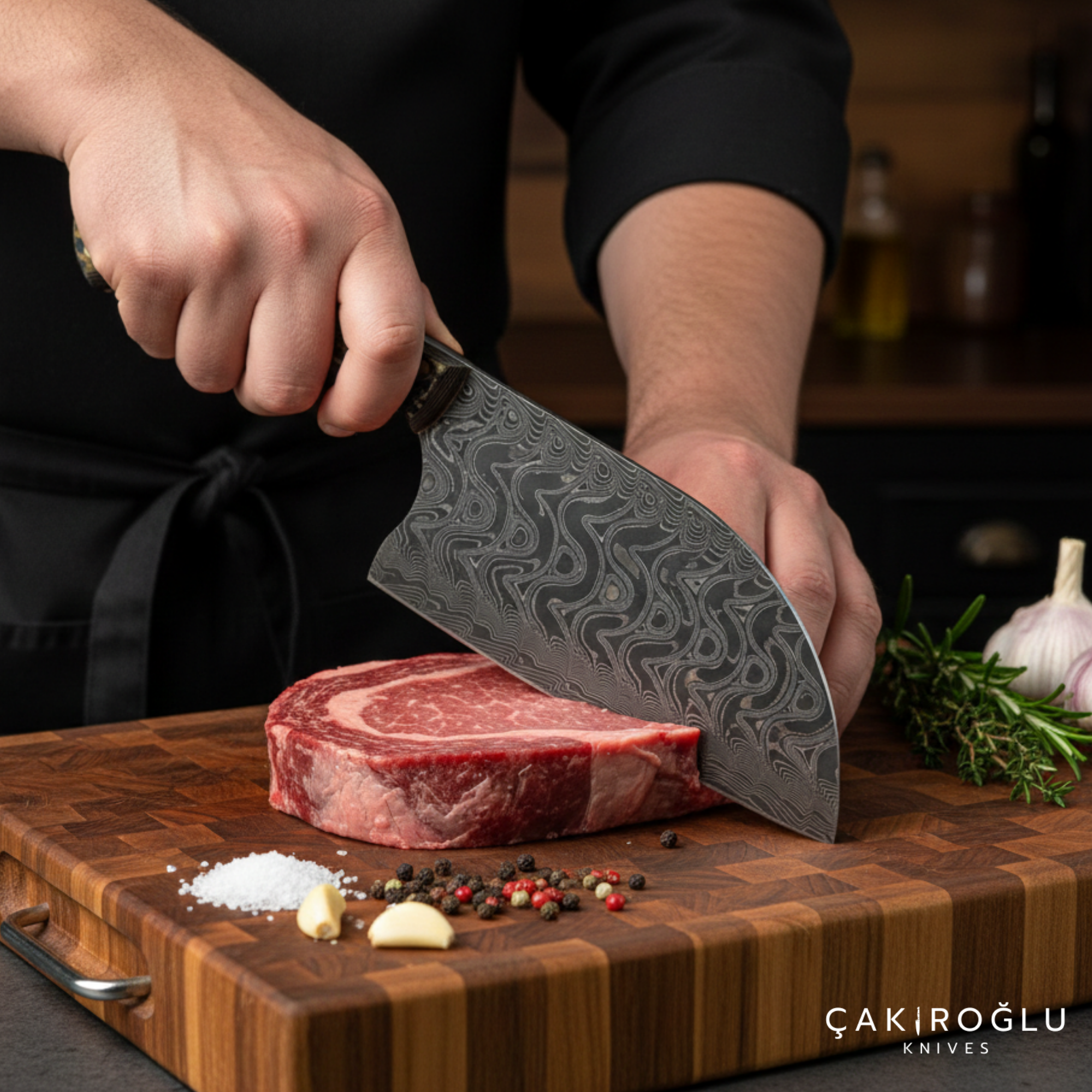 Handmade Damascus Steel Almazan Knife, Stabilize Handle