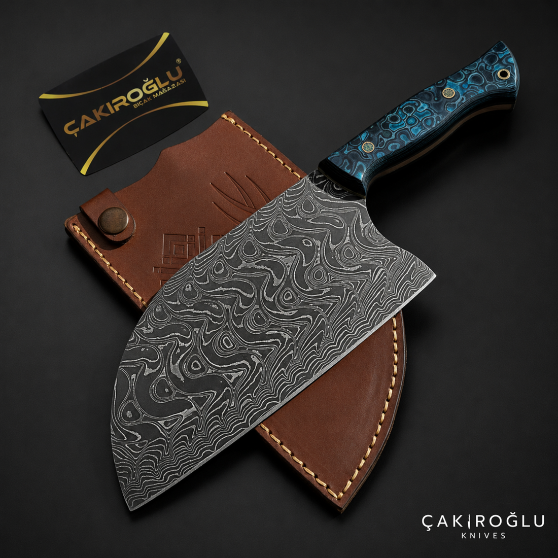 Handmade Damascus Steel Almazan Knife, Stabilize Handle