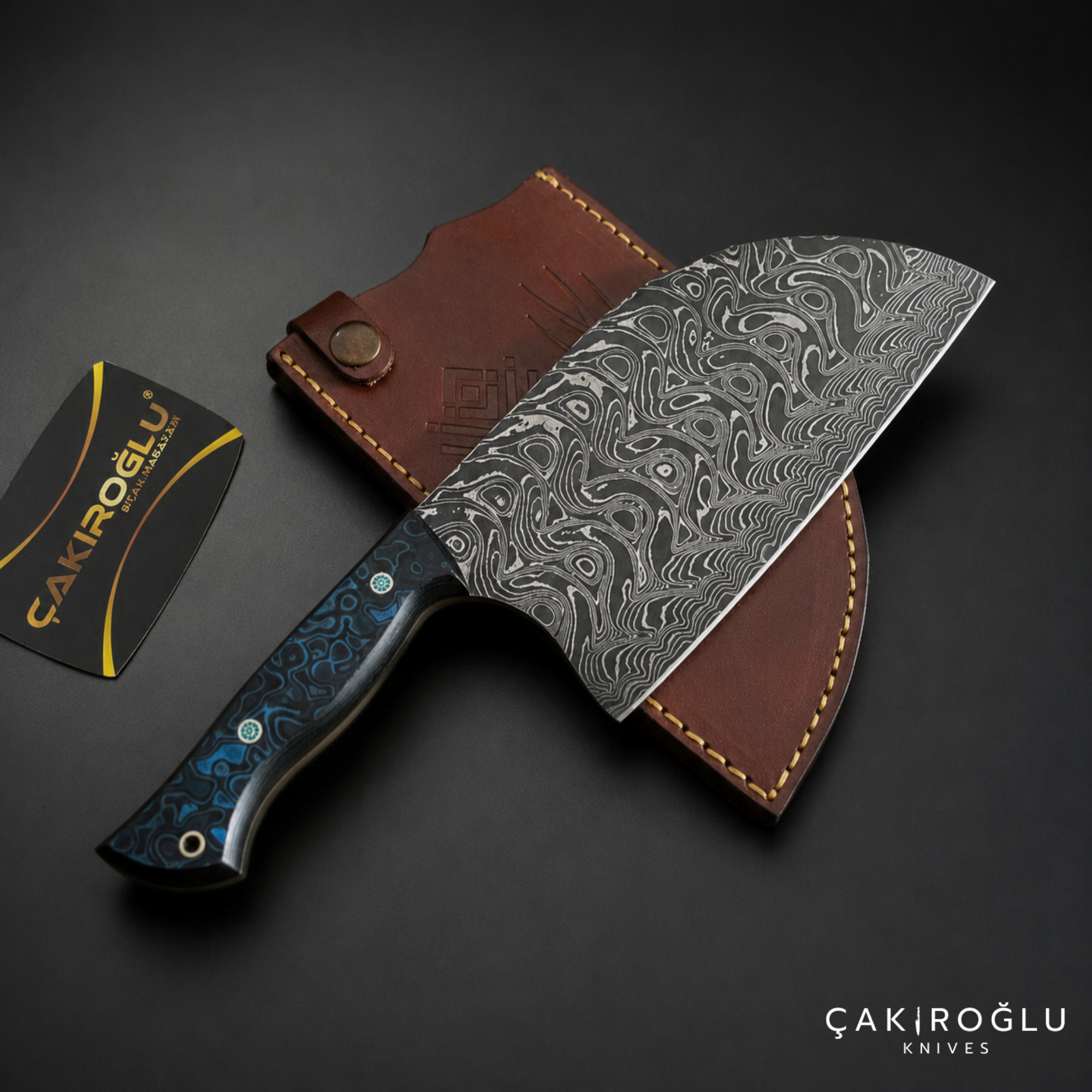 Handmade Damascus Steel Almazan Knife, Stabilize Handle