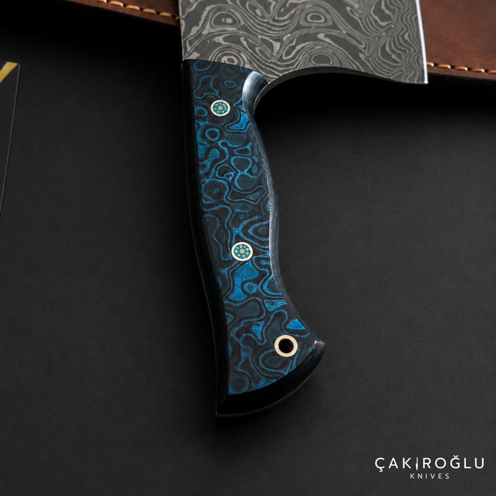 Handmade Damascus Steel Almazan Knife, Stabilize Handle