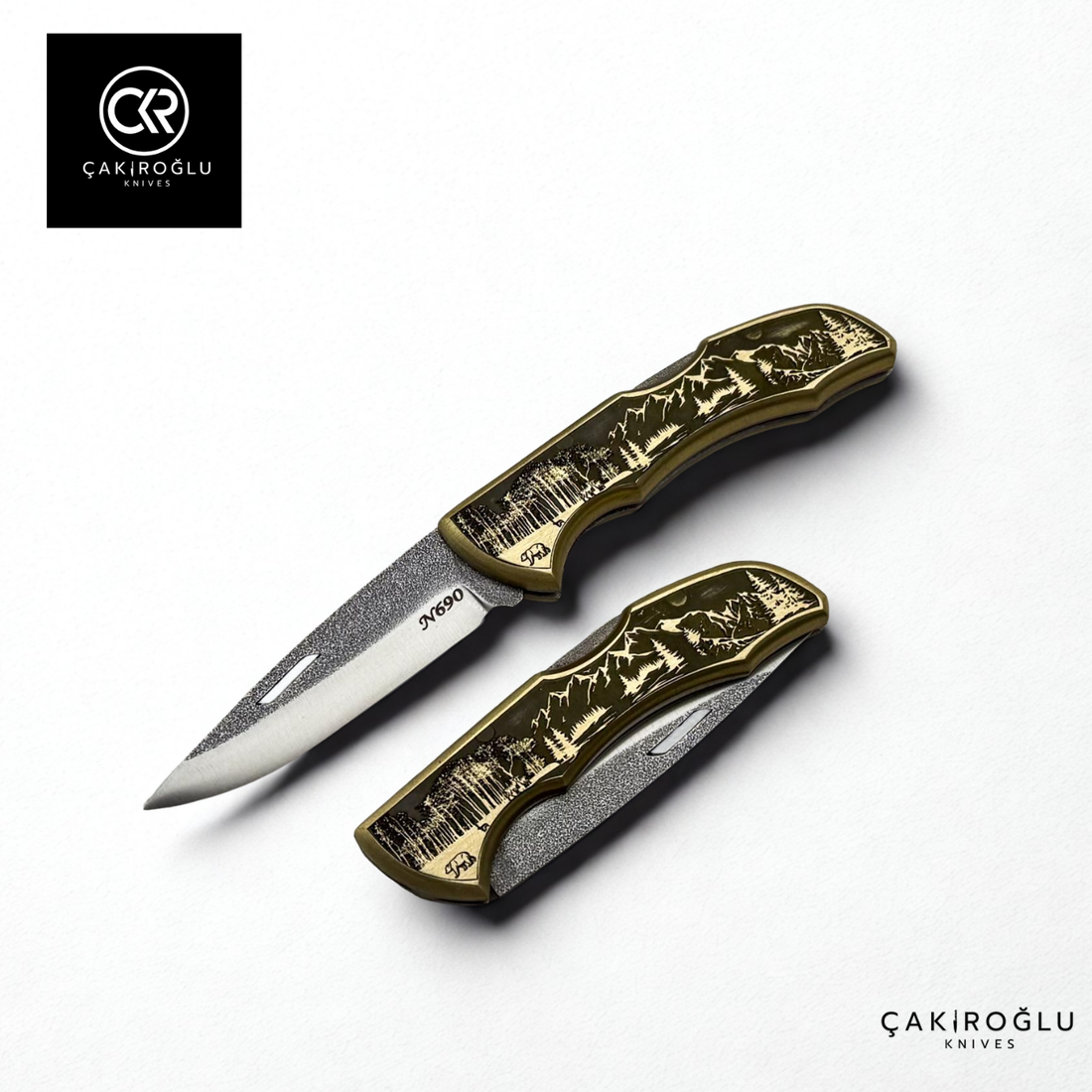 Showy Limited Edition Small Size Handcrafted Custom-made Folding Collectible Knife - N690 Böhler Steel & Engraved Brass Handle