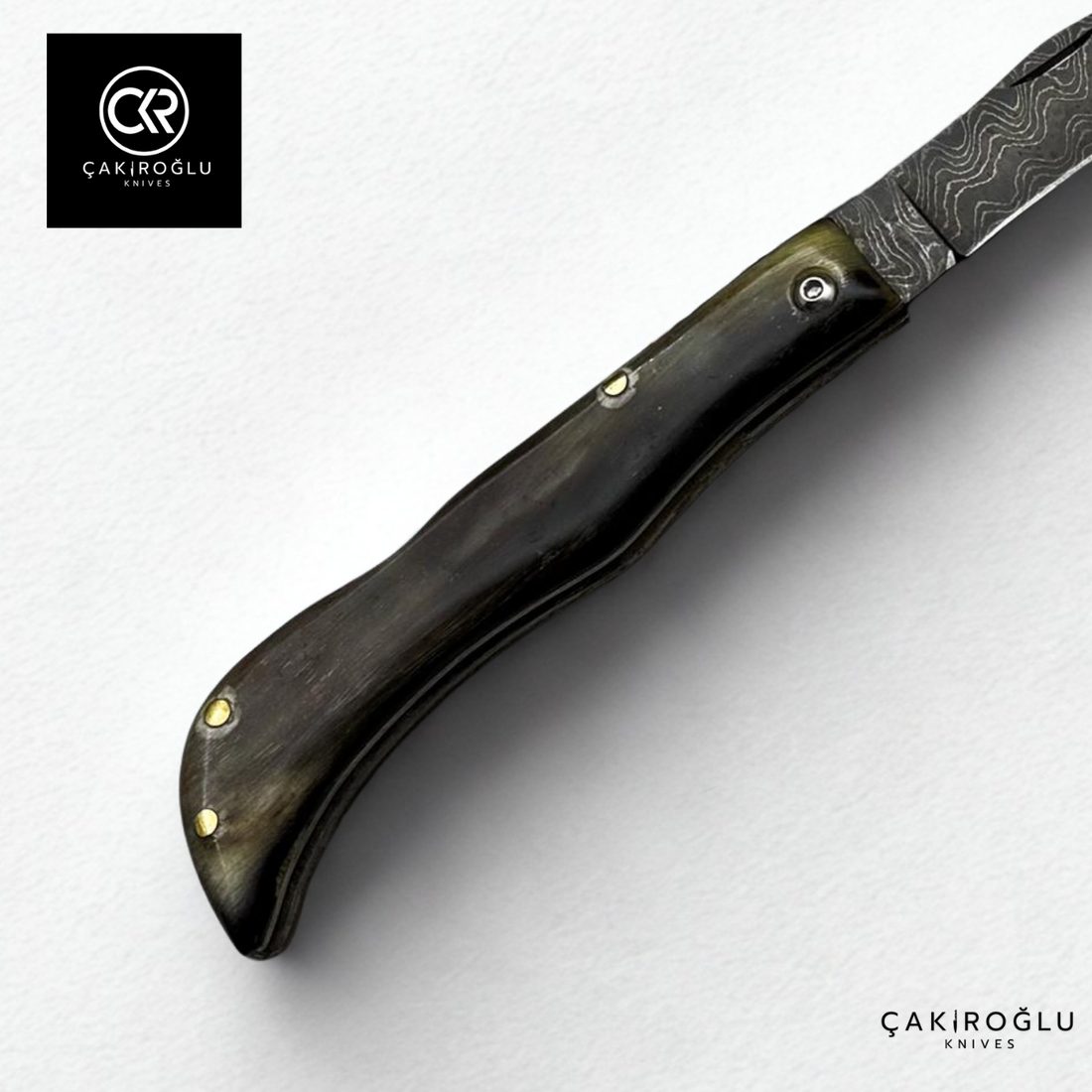 Handcrafted Custom Classic Style Folding Knife - Damascus Steel & Ram's Horn Handle