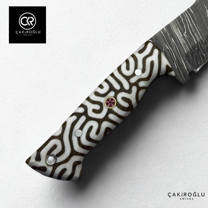 Handcrafted Custom-made Damascus Steel & Epoxy Handle Hunting Knife