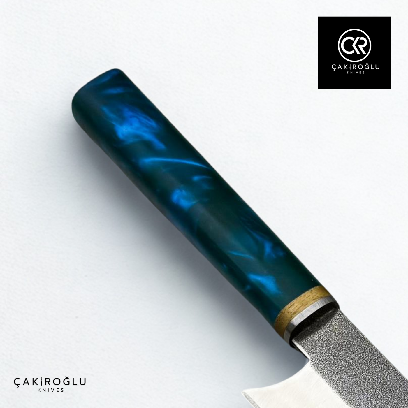 Santoku Model Handcrafted Chef Knife - N690 Böhler Steel & Epoxy Amber Handle