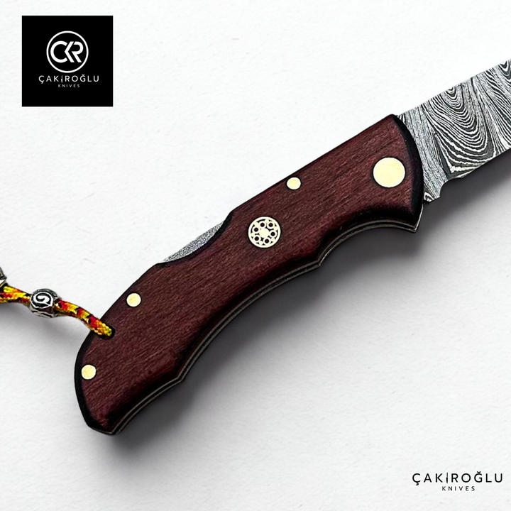 Showy Series Handcrafted Folding Knife - Damascus Steel & Morgül Wood Handle