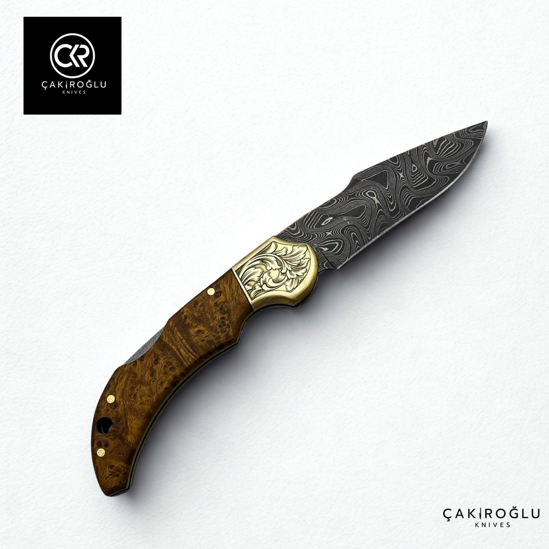 Handcrafted Custom Folding Knife - Damascus Steel & Stabilized Handle