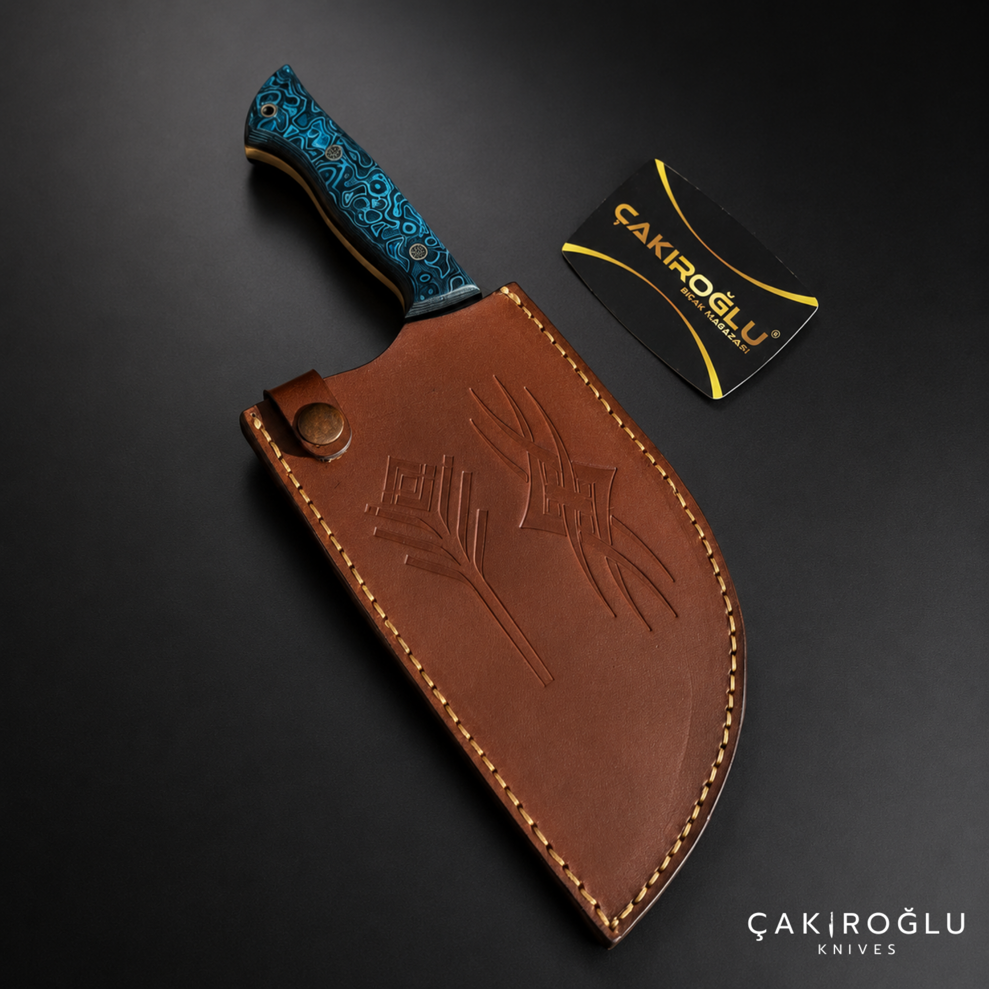 Handmade Damascus Steel Almazan Knife, Stabilize Handle