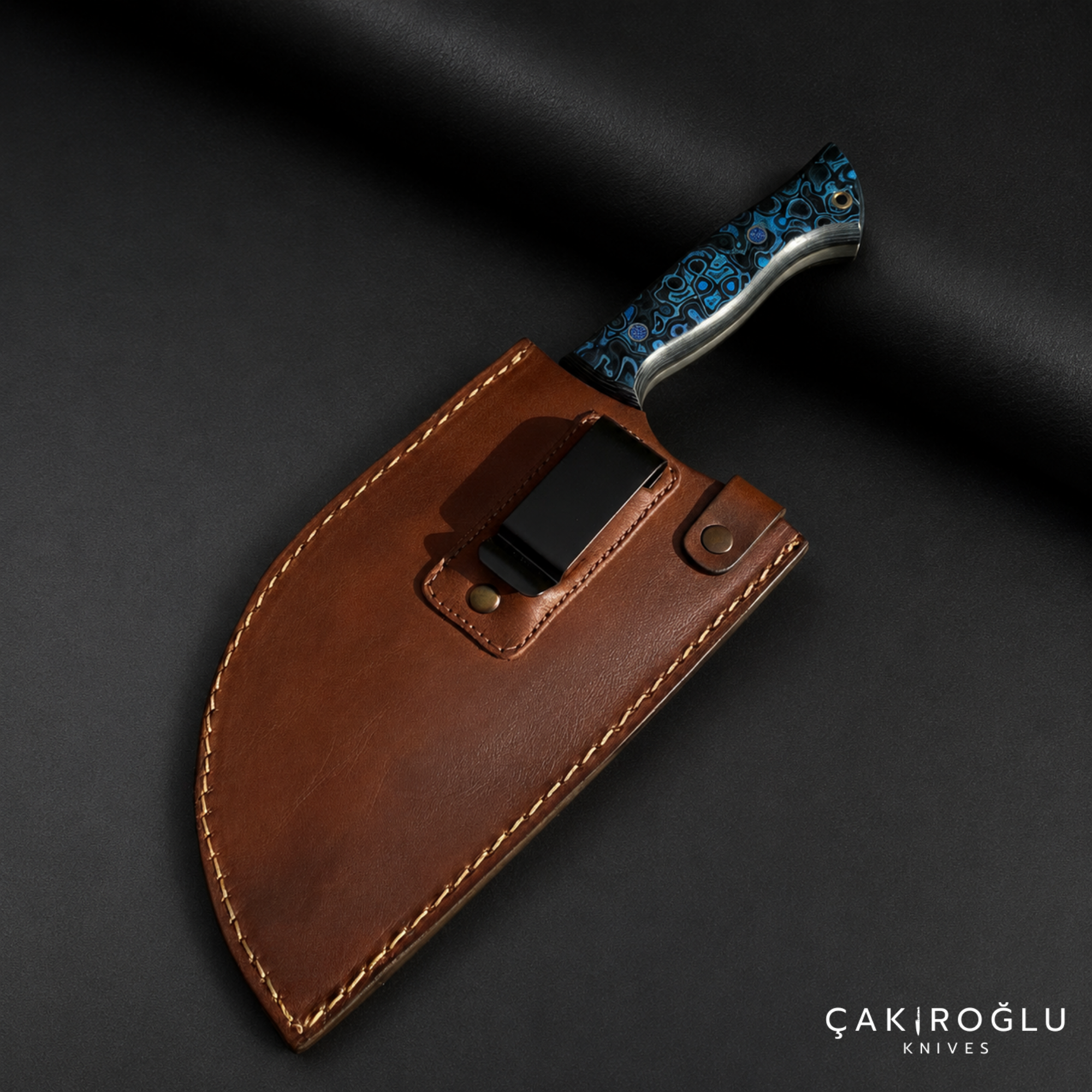 Handmade Damascus Steel Almazan Knife, Stabilize Handle