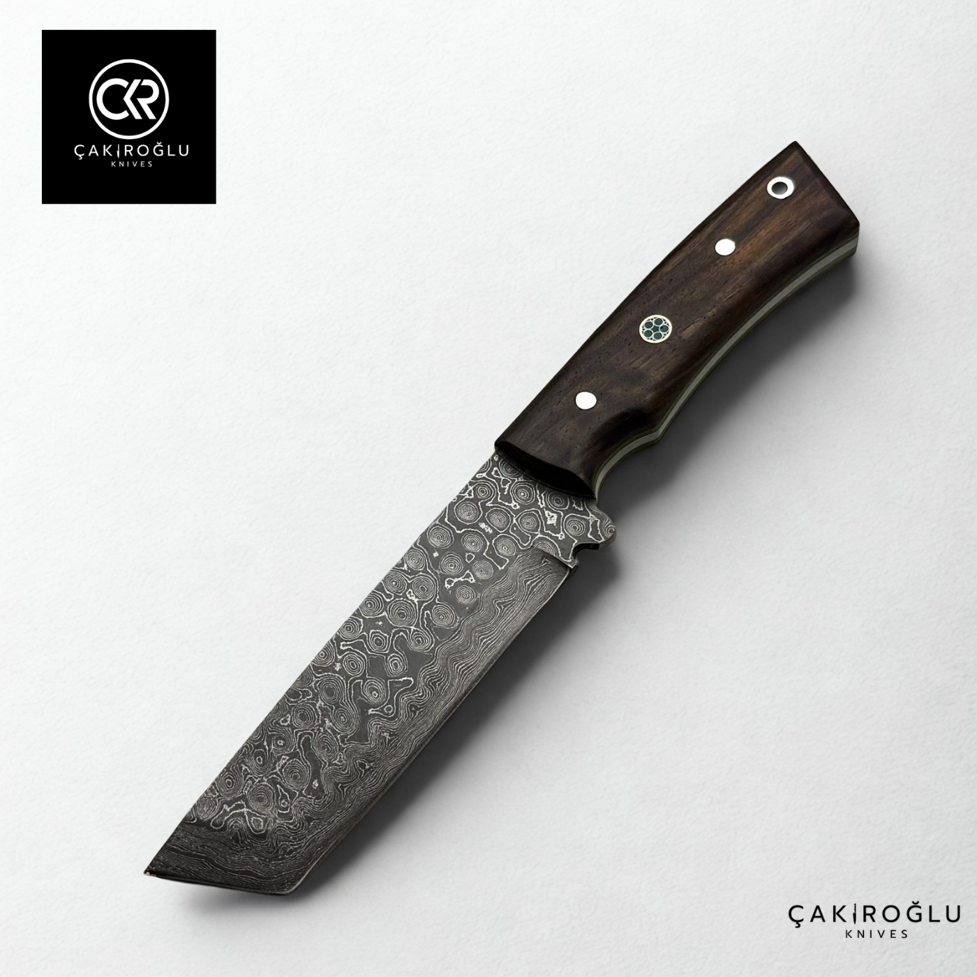 Handcrafted Custom-made Damascus Steel & Root Walnut Handle Tanto Model Hunting Knife