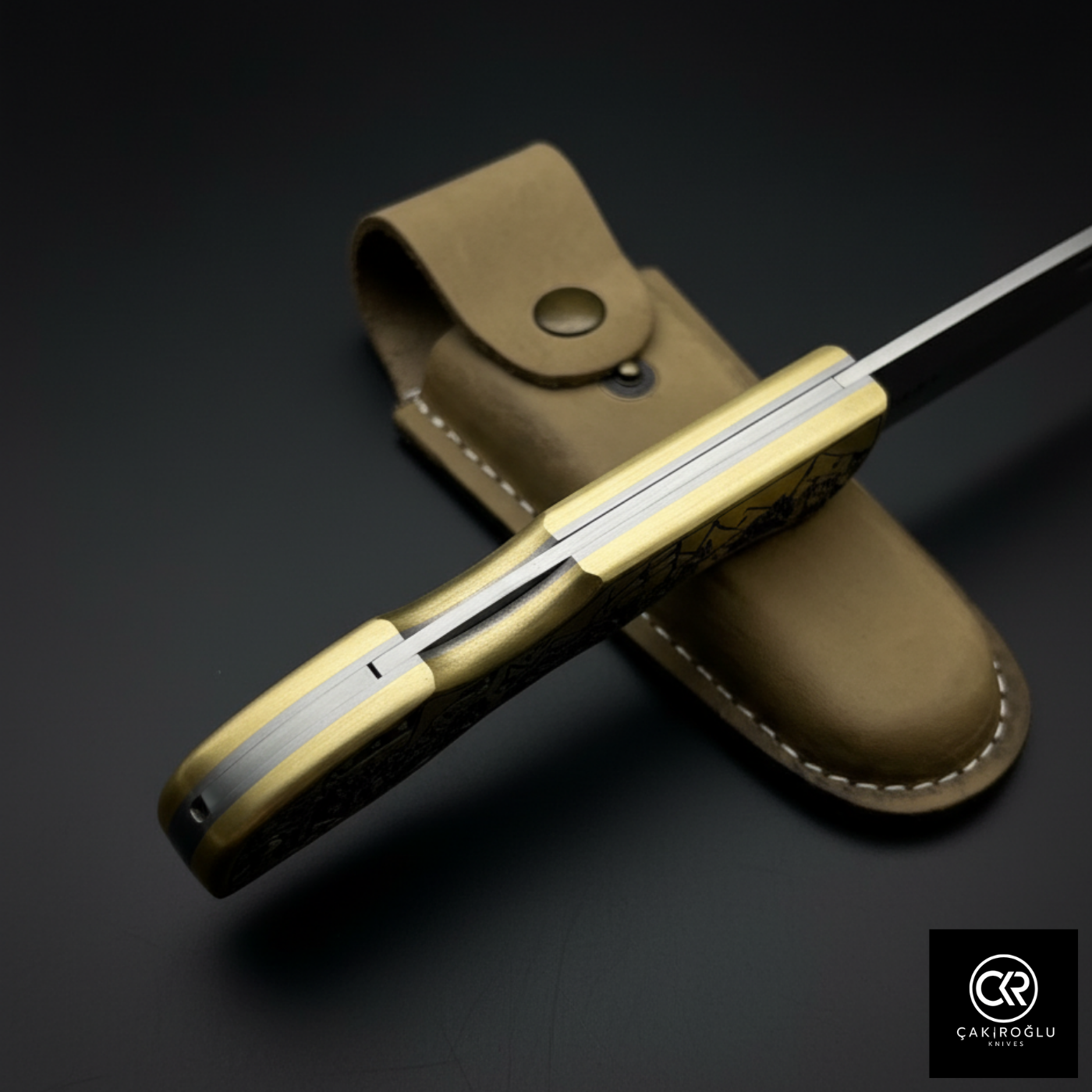 Showy Series - Ottoman War Design Engraved Brass Handle Folding Knife