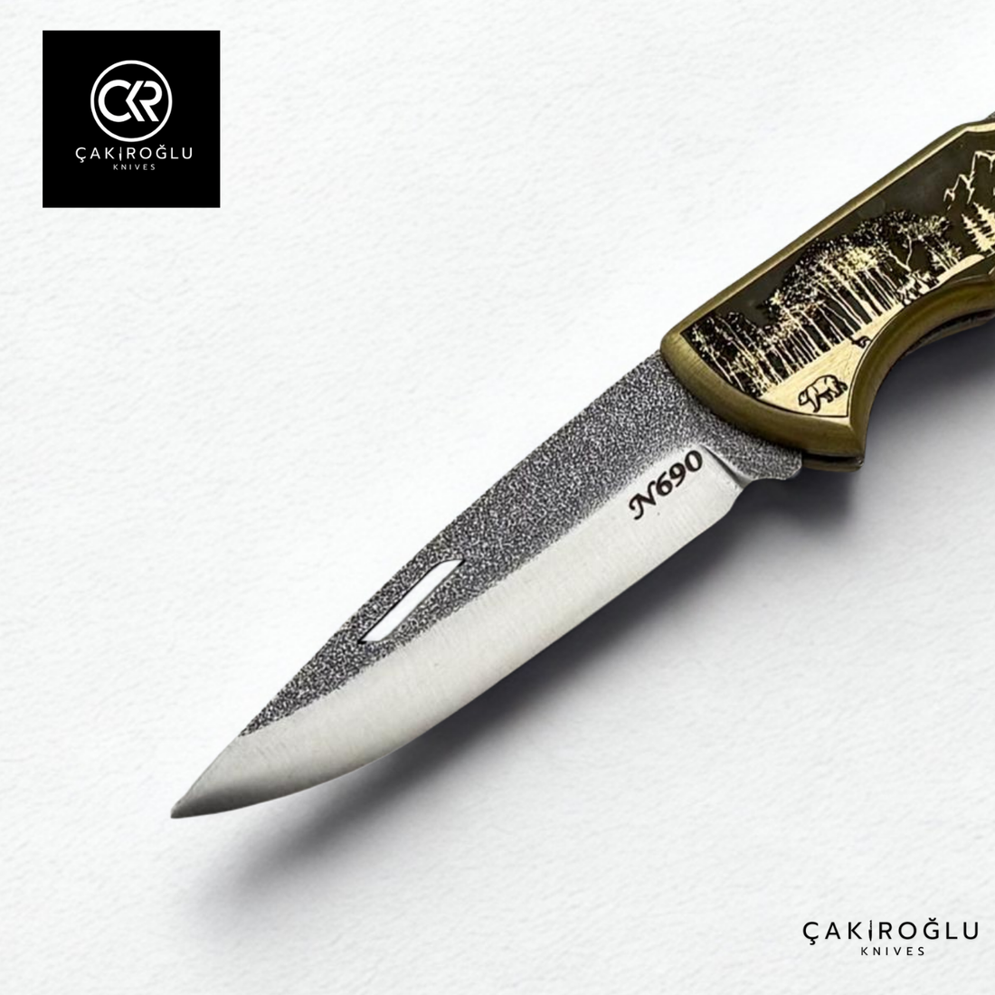 Showy Limited Edition Small Size Handcrafted Custom-made Folding Collectible Knife - N690 Böhler Steel & Engraved Brass Handle