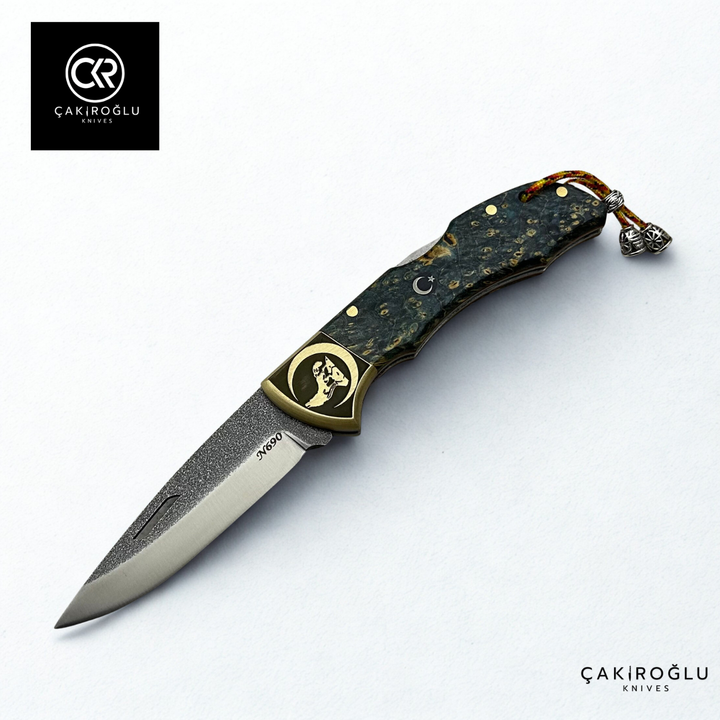 Showy Elite Stabilize Version Handcrafted Custom Folding Knife - Böhler N690 Steel & Engraved Brass Handle