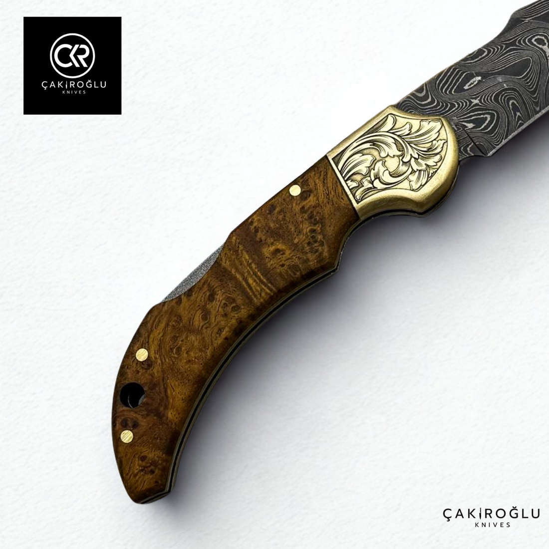 Handcrafted Custom Folding Knife - Damascus Steel & Stabilized Handle