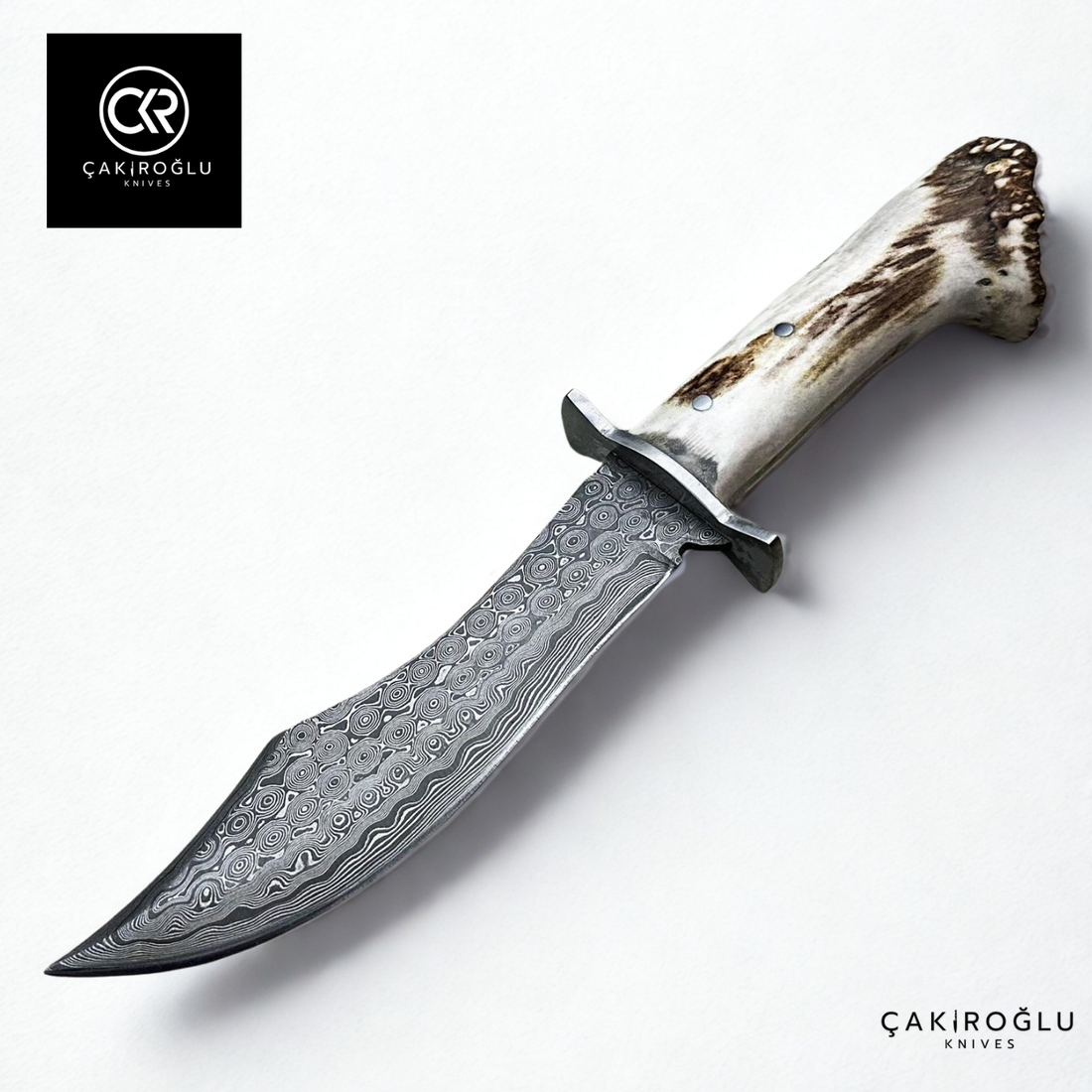 Çakıroğlu Handcrafted Custom-made Damascus Bowie - Root Stag Horn & Damascus Steel