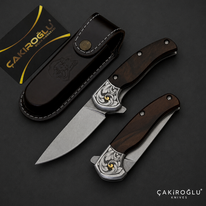 Handmade Custom Pocket Folding Knife with Sheath