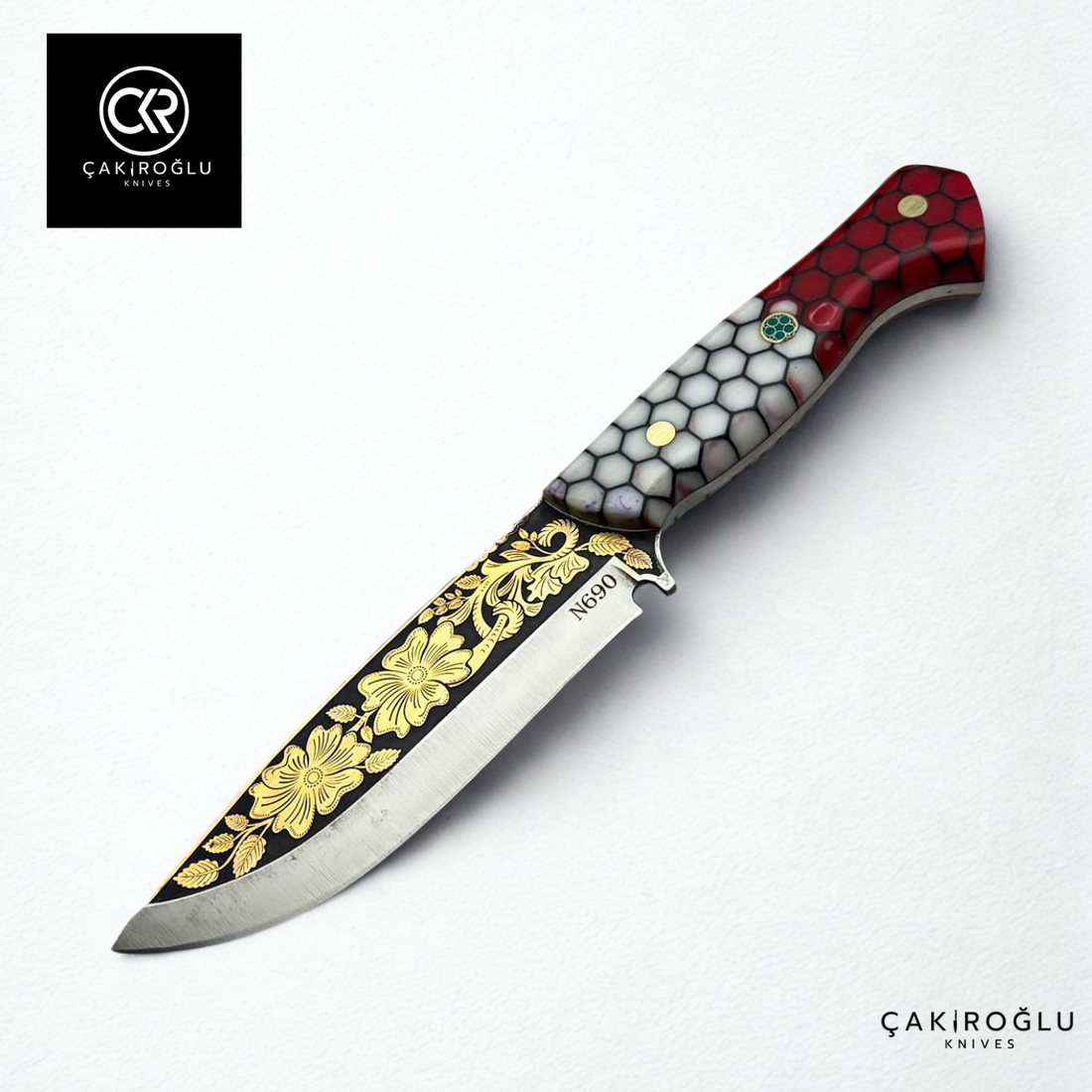 Aurum Hive V1 - Limited Collector’s Edition N690 Knife with Gold Engraving & Epoxy Hive Handle