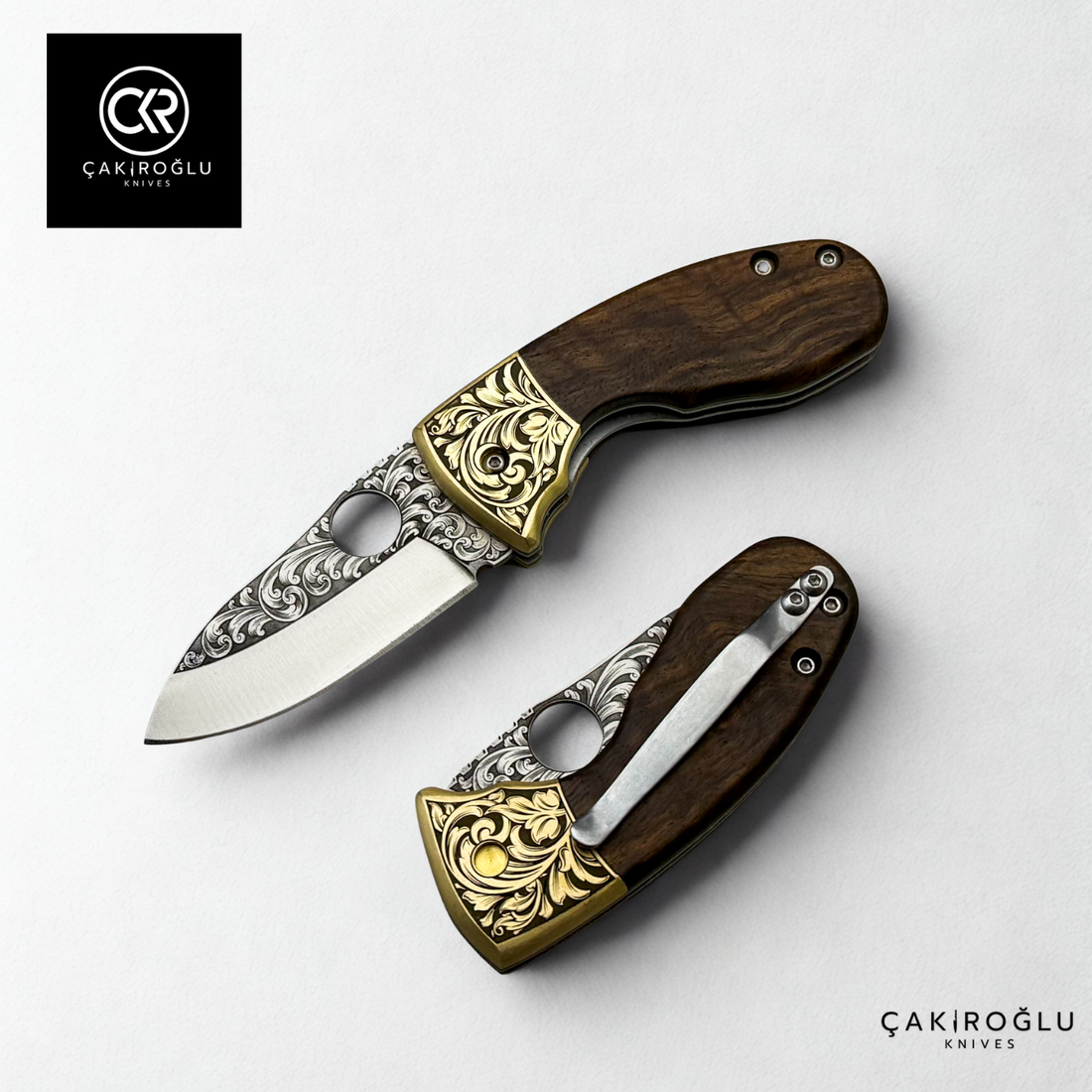 Naim 107 Plus - Custom Handcrafted Folding Knife - Engraved N690 Böhler Steel & Engraved Brass Apron