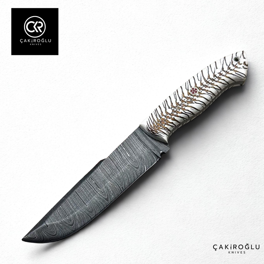 Handcrafted Custom-made Damascus Steel & Pine Cone Epoxy Handle Hunting Knife