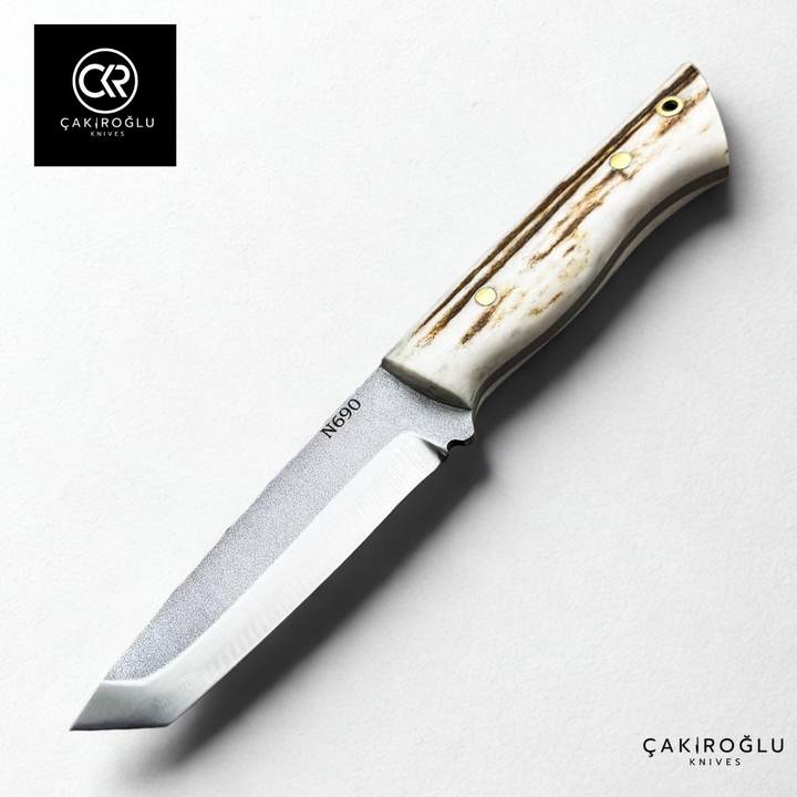 Handcrafted Custom Tanto Model Hunting Knife - N690 Böhler Steel & Deer Antler Handle