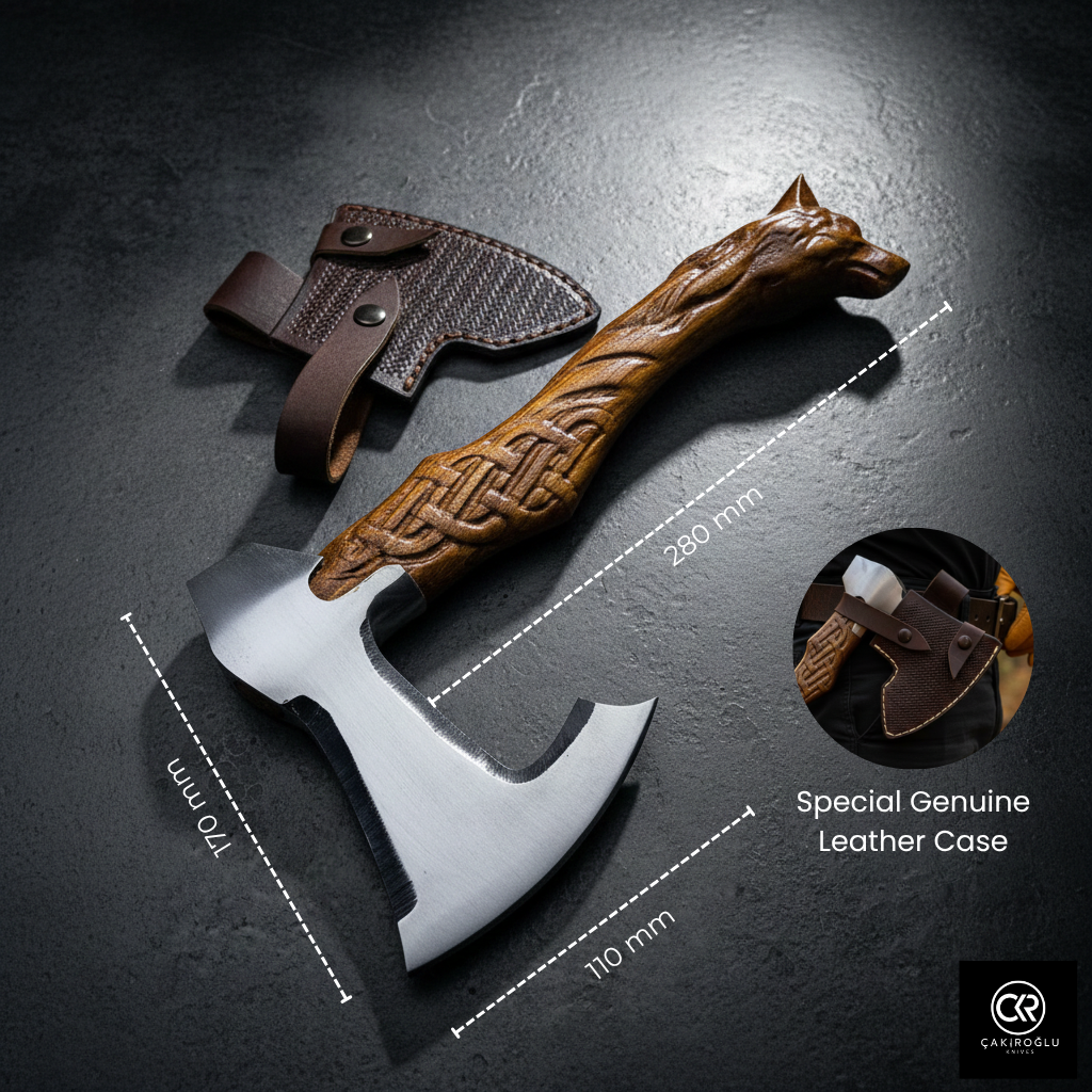 Specially Handworked Wolf Head Design Handmade Camping Axe