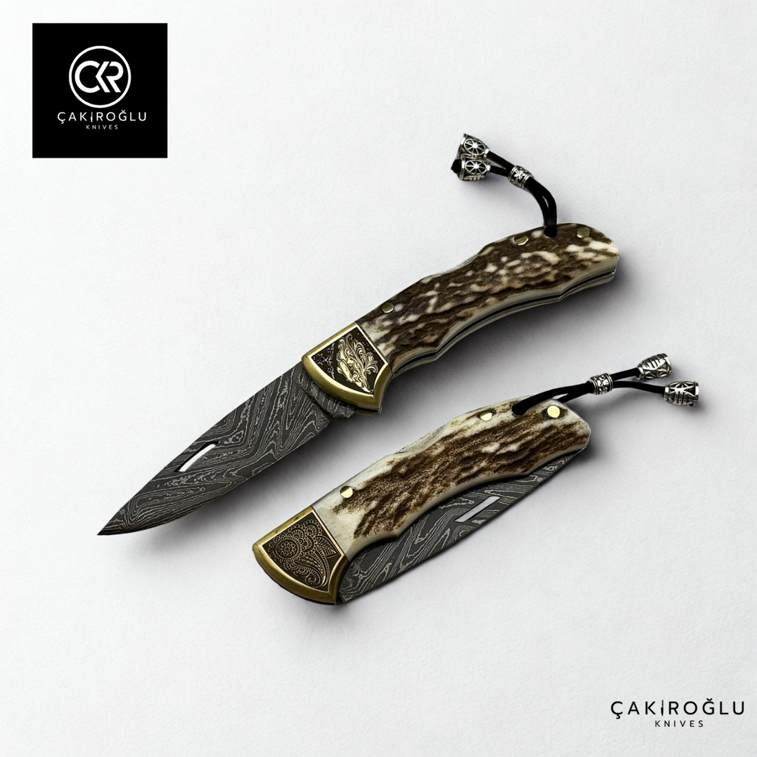 Showy Elite Small Size Handcrafted Custom-made Folding Knife - Damascus Steel & Engraved Apron