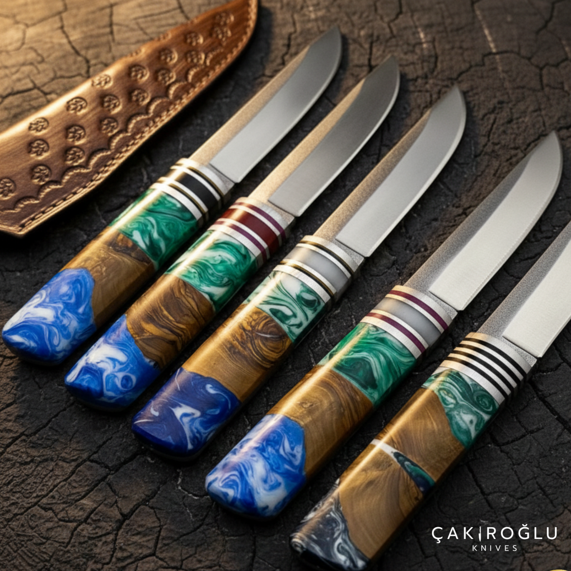 Handmade N690 Puukko Hunting Knife with Leather Sheath - Epoxy & Olive Wood Handle