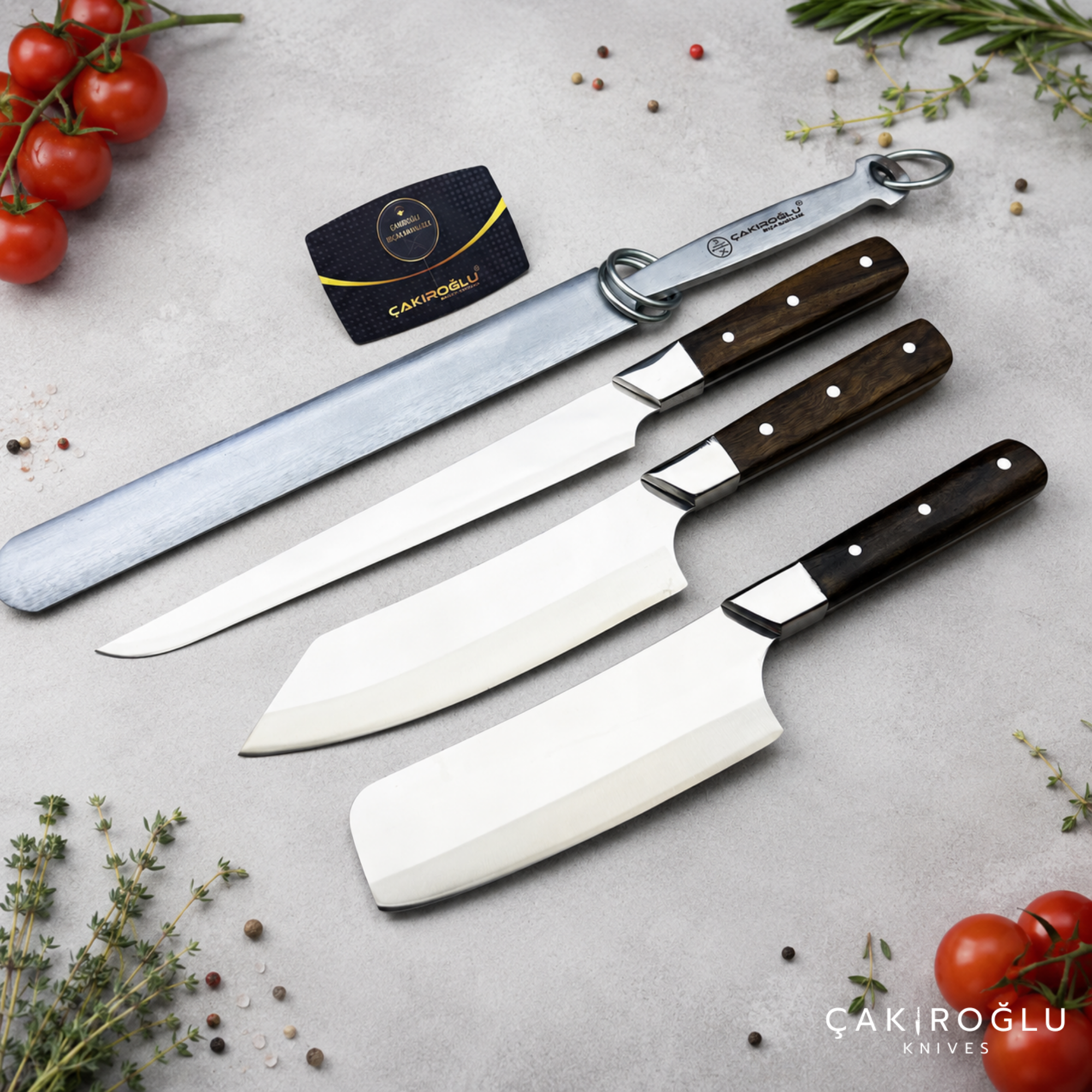 Handmade Chef Knife Set, Walnut Handle, 4116 Stainless Steel, Sharpening Tool