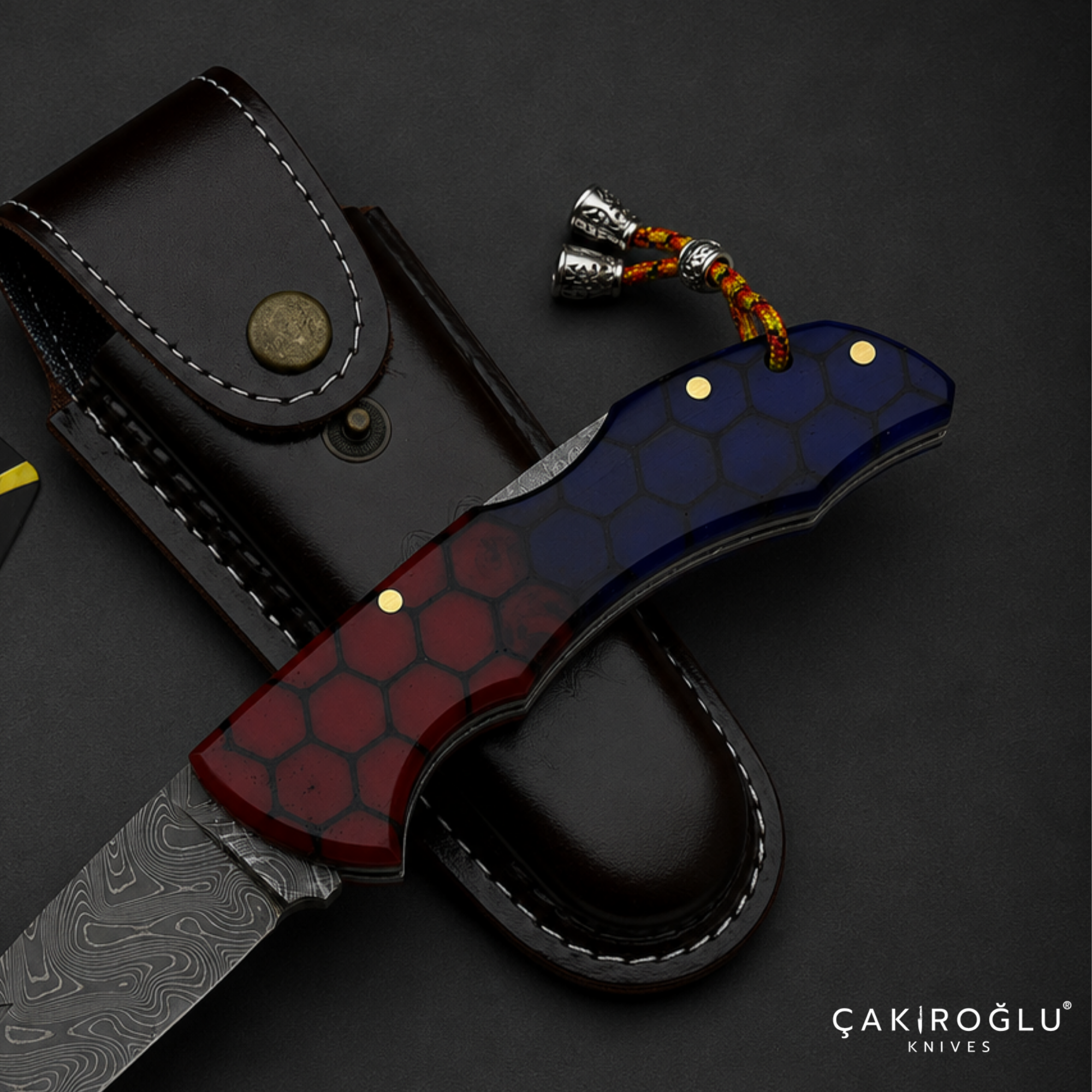 Handmade Honeycomb & Damascus Pocket Knife - Forged Folding Knife
