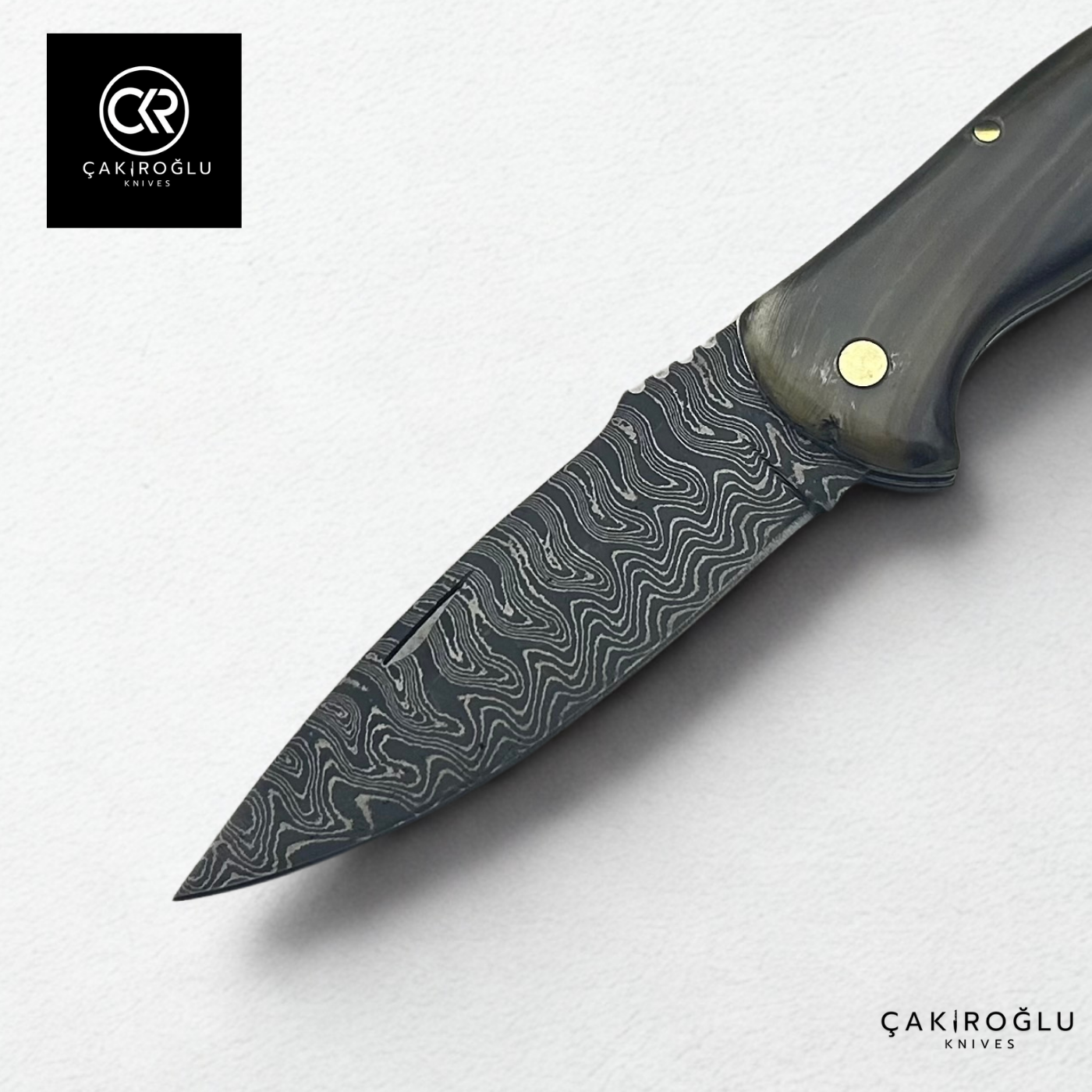 Handcrafted Custom Classic Style Folding Knife - Damascus Steel & Ram Horn Handle