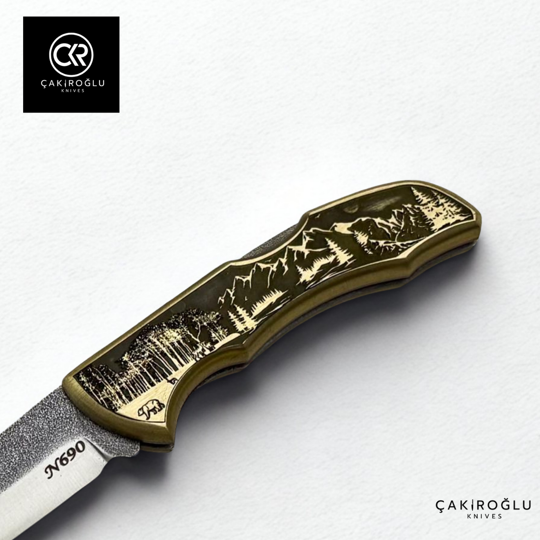 Showy Limited Edition Small Size Handcrafted Custom-made Folding Collectible Knife - N690 Böhler Steel & Engraved Brass Handle