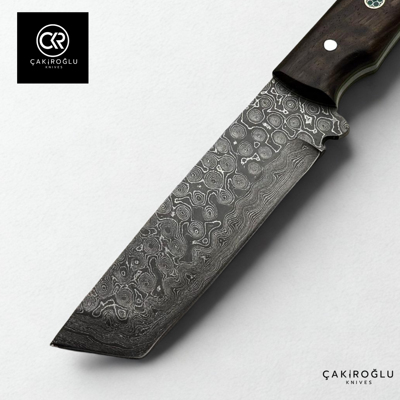 Handcrafted Custom-made Damascus Steel & Root Walnut Handle Tanto Model Hunting Knife