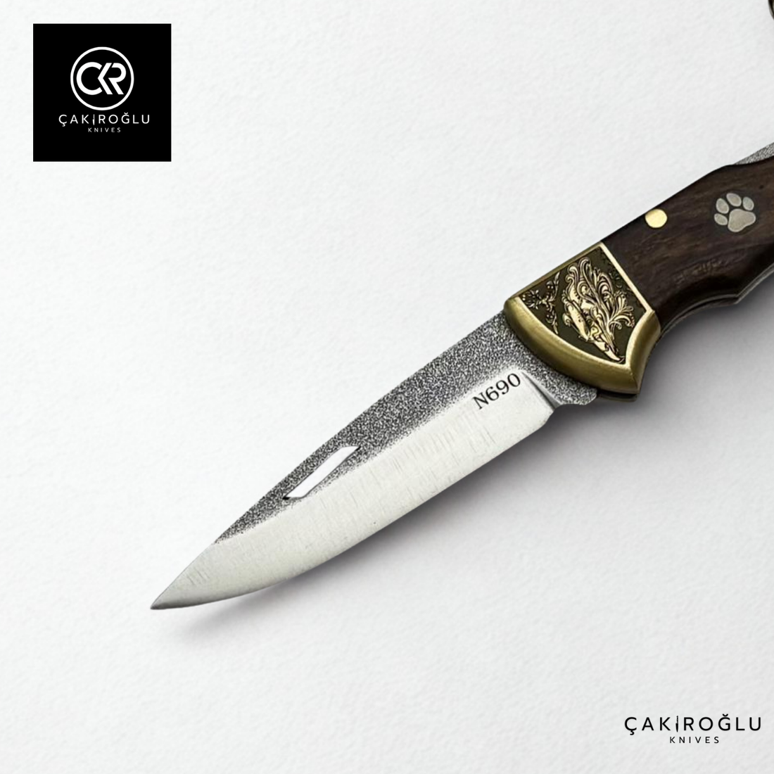 Showy Elite Small Size Handcrafted Custom Folding Knife - N690 Böhler Steel & Engraved Brass Apron