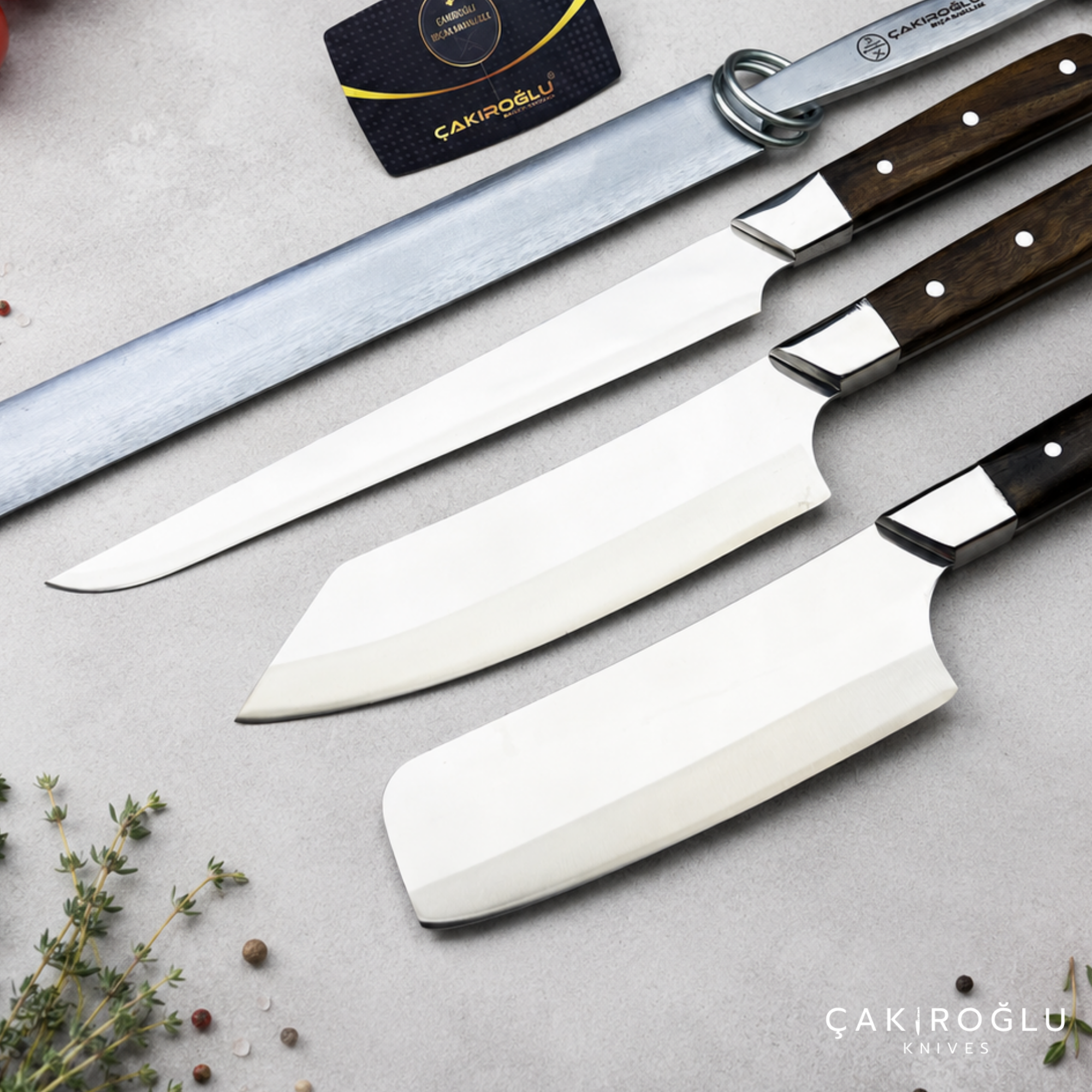 Handmade Chef Knife Set, Walnut Handle, 4116 Stainless Steel, Sharpening Tool