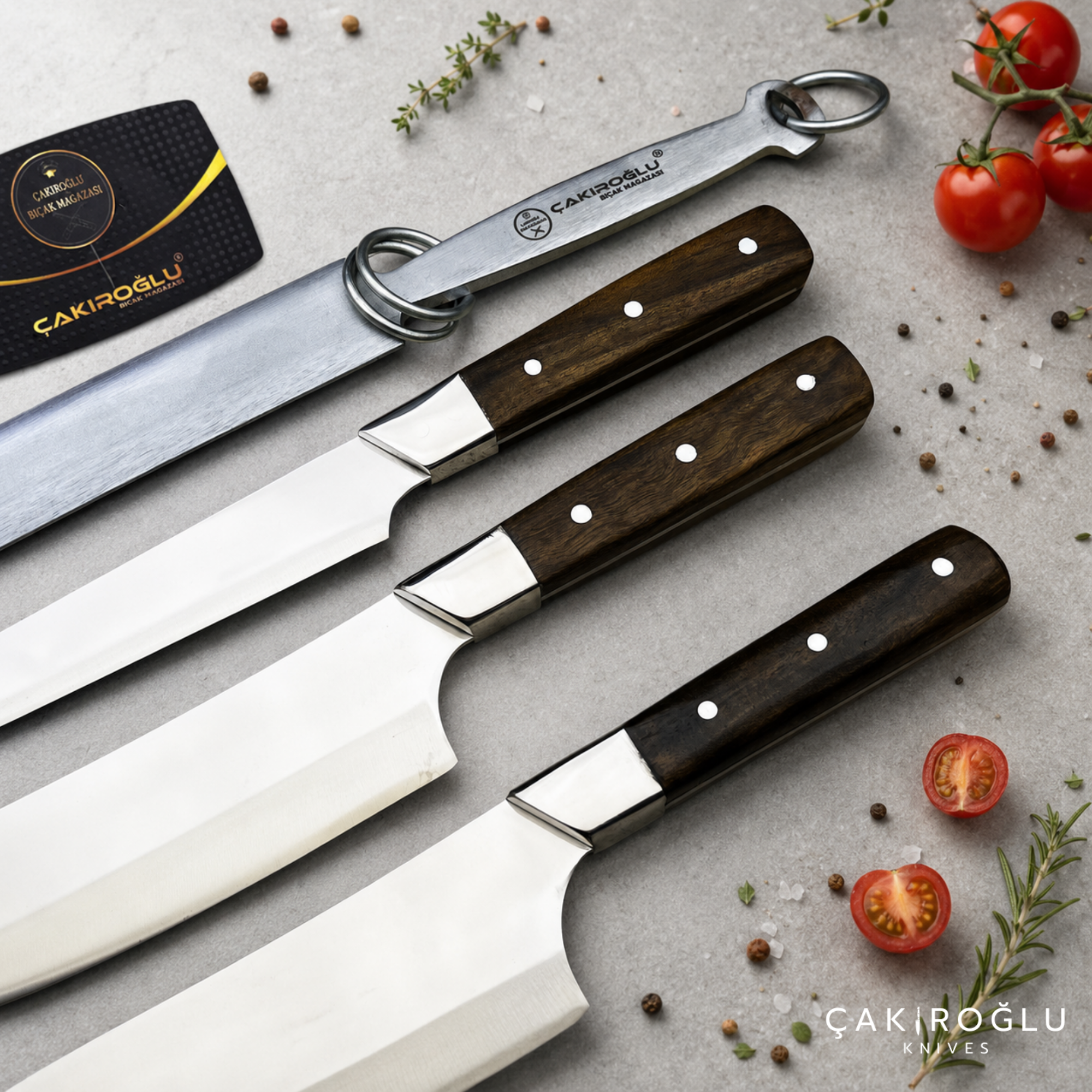 Handmade Chef Knife Set, Walnut Handle, 4116 Stainless Steel, Sharpening Tool