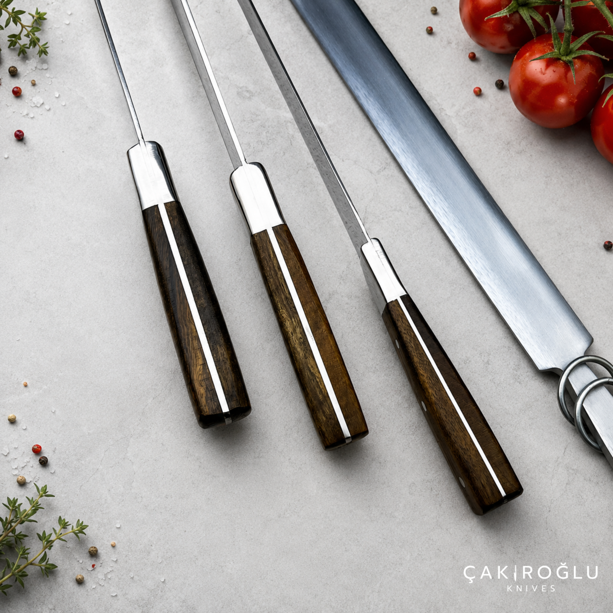 Handmade Chef Knife Set, Walnut Handle, 4116 Stainless Steel, Sharpening Tool
