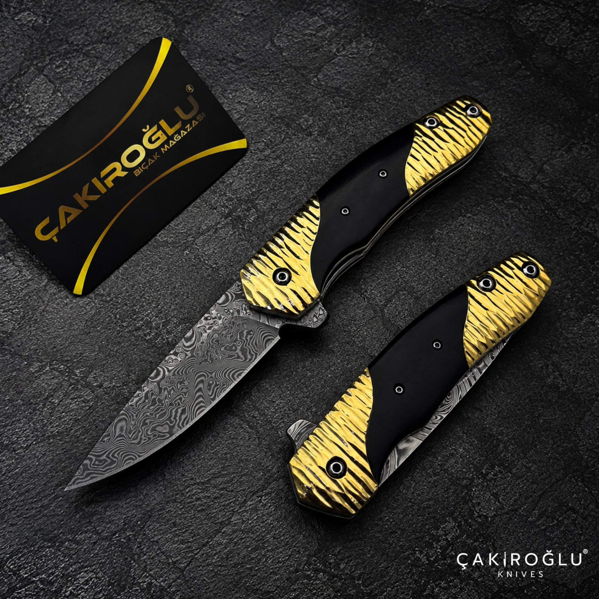 Limited Edition Stainless Damascus Steel Folding Knife with Ebony Handle
