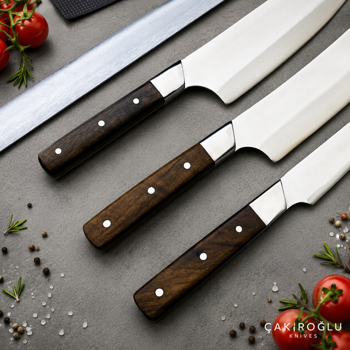 Handmade Chef Knife Set, Walnut Handle, 4116 Stainless Steel, Sharpening Tool